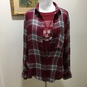 3 for $20 : Polly & Esther Burgundy and Grey Plaid Shirt